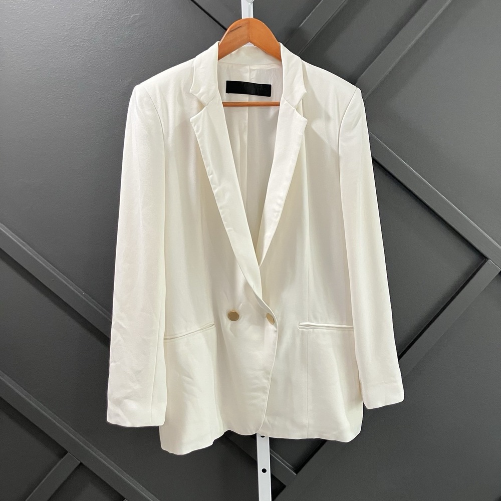 Jenni Kayne Ivory Double Breasted Blazer Gold Button Cream Tailored Jacket